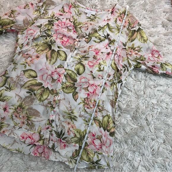 J.Jill Ruffle Floral Button Front Blouse Size S - Picture 9 of 10